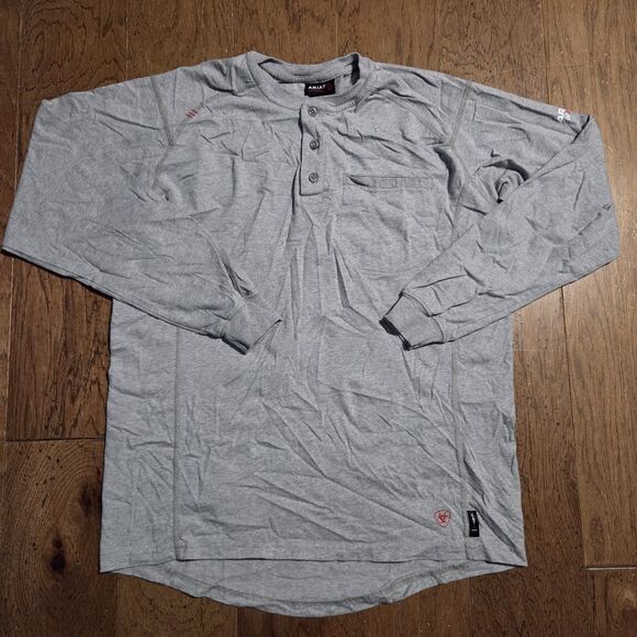 Ariat FR Henley Long Sleeve Shirt Medium Mens Gray Flame Resistant Work Utility - Picture 2 of 11